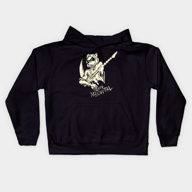 Death Metal Guitar Playing Reaper Cat Meowtal Headbanger Kids Hoodie by TellingTales